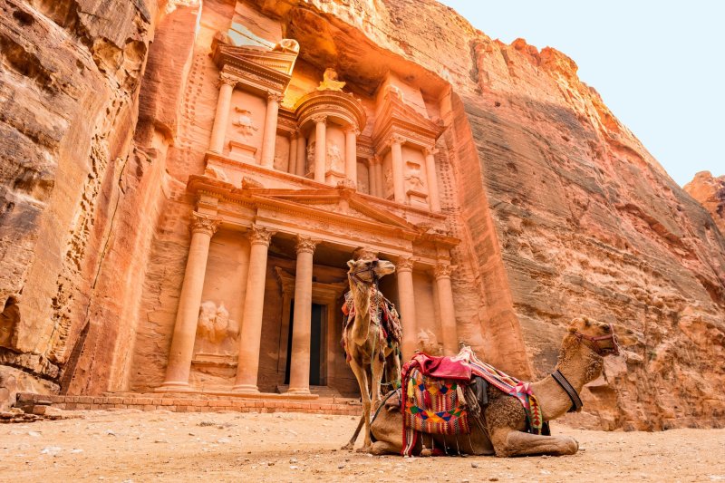 Camel In Front Of Petra Treasury Wadi Musa Jordan